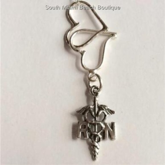 Sterling Silver Nursing RN Caduceus Necklace Heart Medical Graduation Gift 18" - Picture 1 of 9
